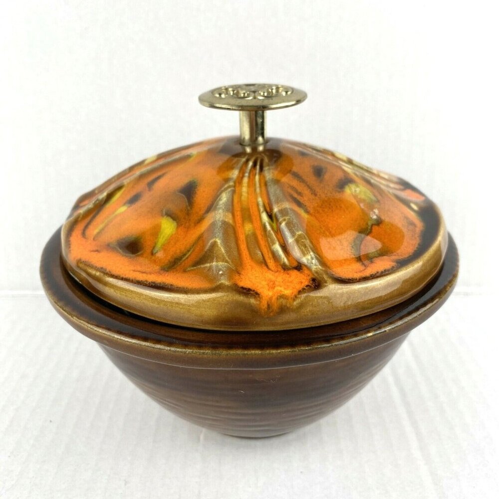 California USA Pottery 64 255 250 2501 Orange Brown Lazy Susan Serving Dish